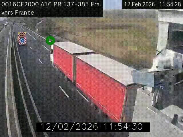 Webcam à la frontière franco-belge au niveau de Bray-Dunes/De-Panne sur l'autoroute A16. Vue orientée vers Calais