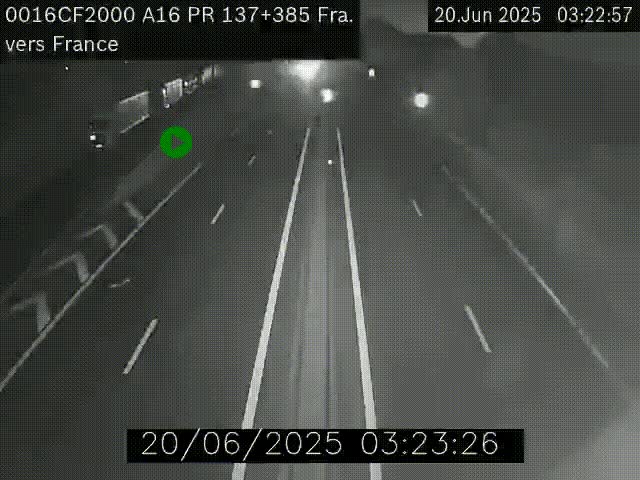 Webcam à la frontière franco-belge au niveau de Bray-Dunes/De-Panne sur l'autoroute A16. Vue orientée vers Calais