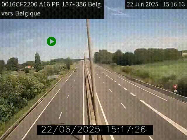 Webcam à la frontière franco-belge au niveau de Bray-Dunes/De-Panne sur l'autoroute A16. Vue orientée vers la Belgique