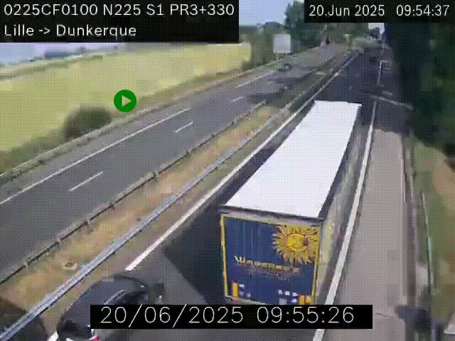 Webcam autoroute A25 (N225) à hauteur de Bergues (Bierne). Vue orientée vers Dunkerque.