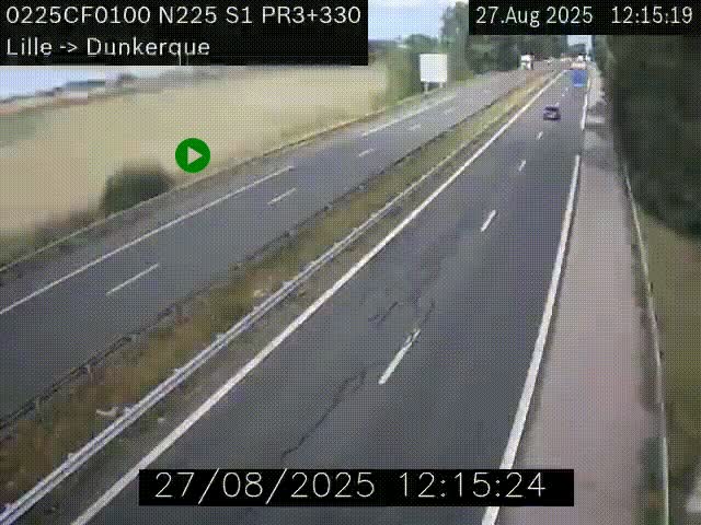Webcam autoroute A25 (N225) à hauteur de Bergues (Bierne). Vue orientée vers Dunkerque.