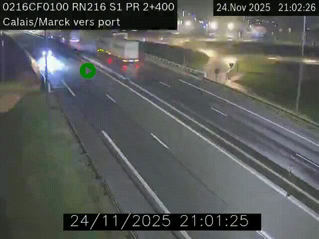 Webcam à Calais sur A216 (N216) en direction du port (harbour) de Calais.