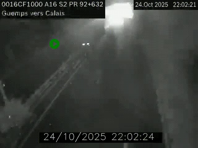 Webcam A16 juste après l'aire de repos d'Offekerque à Guemps. Vue orientée vers Calais