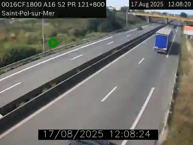 Webcam autoroute A16 à proximité de Dunkerque, à hauteur de la sortie Saint-Pol-sur-Mer. Vue orientée vers Calais