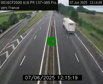 Webcam à la frontière franco-belge au niveau de Bray-Dunes/De-Panne sur l'autoroute A16. Vue orientée vers Calais