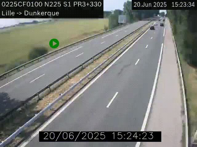 Webcam autoroute A25 (N225) à hauteur de Bergues (Bierne). Vue orientée vers Dunkerque.