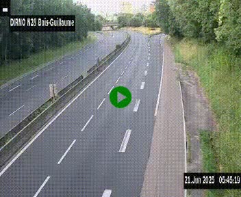 Webcam routière à hauteur de Bois-Guillaume en périphérie de Rouen. Vue orientée vers Rouen