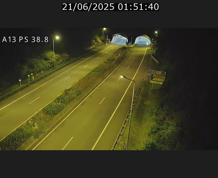 Webcam autoroute A13 à l'entrée ouest du tunnel Markusbierg à Schengen. Vue orientée vers Mondorf-les-Bains