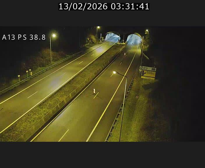 Webcam autoroute A13 à l'entrée ouest du tunnel Markusbierg à Schengen. Vue orientée vers Mondorf-les-Bains