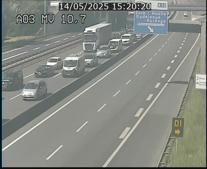 Traffic live webcam Luxembourg Croix de Bettembourg - A3 - BK 10.7 - direction France