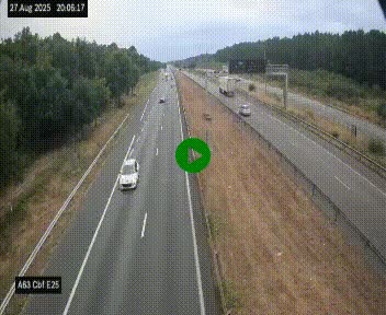 Webcam autoroute A63 en périphérie de Bordeaux au sud-est de la ville, en provenance du bassin d'Arcachon. Vue orientée vers Bordeaux