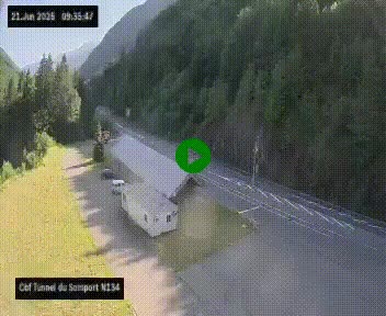 Webcam à l'entrée du tunnel du Somport, côté français, sur la N134, dans les Pyrénées, en direction de l'Espagne, à 1116 mètres d'altitude