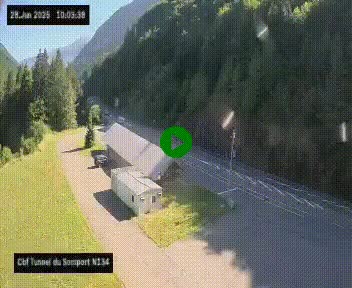 Webcam à l'entrée du tunnel du Somport, côté français, sur la N134, dans les Pyrénées, en direction de l'Espagne, à 1116 mètres d'altitude