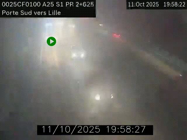 Webcam autoroute A25 sur le périphérique de Lille à hauteur de Lille-Sud et la sortie 3 Faches-Thumesnil. Vue orientée vers Lille-Centre.
