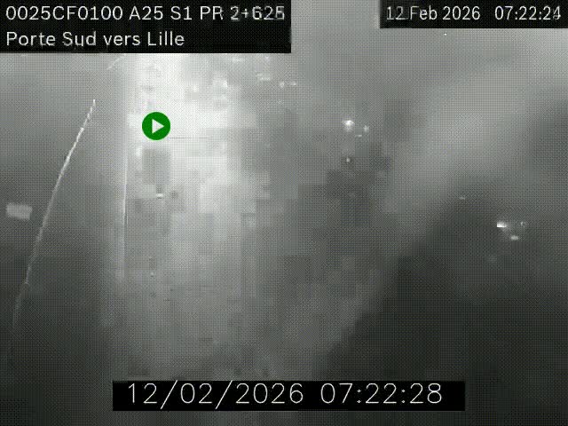 Webcam autoroute A25 sur le périphérique de Lille à hauteur de Lille-Sud et la sortie 3 Faches-Thumesnil. Vue orientée vers Lille-Centre.