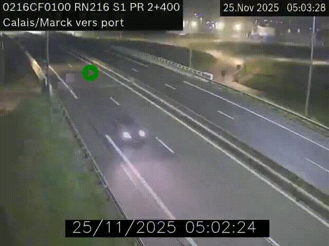 Webcam à Calais sur A216 (N216) en direction du port (harbour) de Calais.
