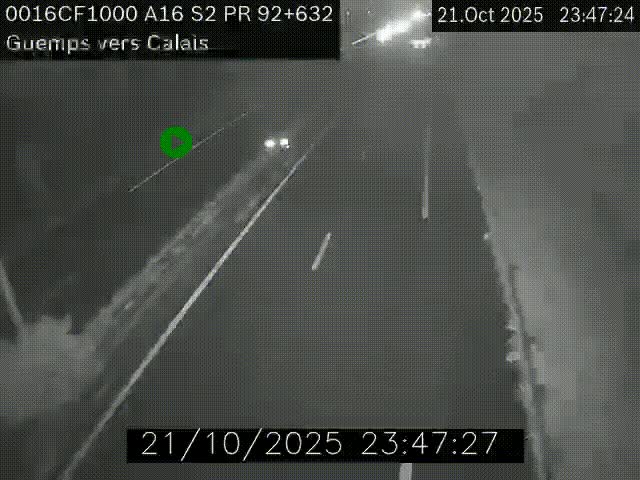 Webcam A16 juste après l'aire de repos d'Offekerque à Guemps. Vue orientée vers Calais
