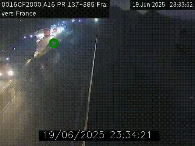 Webcam à la frontière franco-belge au niveau de Bray-Dunes/De-Panne sur l'autoroute A16. Vue orientée vers Calais