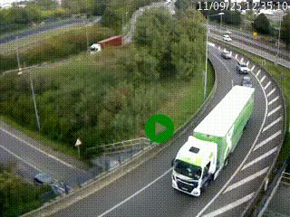 Caméra autoroute à la jonction entre l'A7 et la D301 (Boulevard urbain Sud de Lyon) à Feyzin, au sud de Lyon. Vue orientée vers Mions