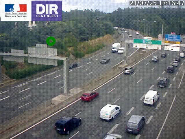Caméra de circulation routière sur le boulevard périphérique Laurent Bonnevay de Lyon (D383) à hauteur de Bron, avant la jonction avec l'A43. Vue orientée vers l'échangeur