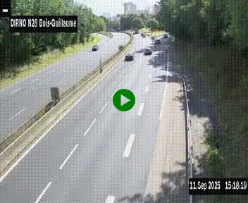 Webcam routière à hauteur de Bois-Guillaume en périphérie de Rouen. Vue orientée vers Rouen