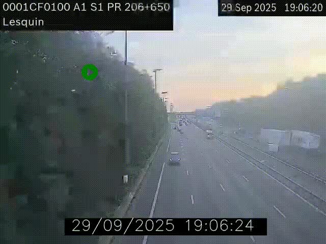 Webcam autoroute A1 à hauteur de Lesquin. Vue orientée vers Lille