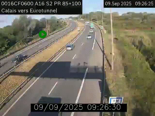 Webcam A16 à Calais en direction du Tunnel sous la Manche (Eurotunnel)