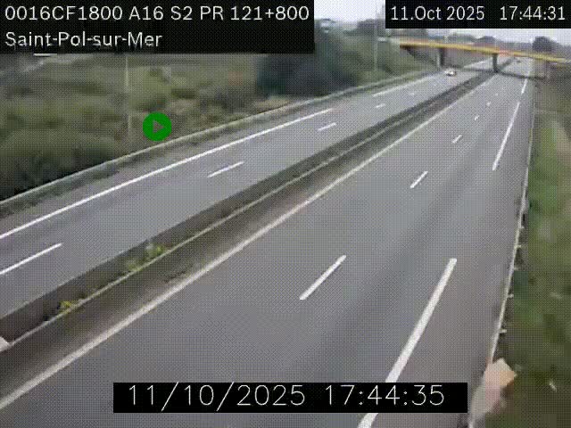 Webcam autoroute A16 à proximité de Dunkerque, à hauteur de la sortie Saint-Pol-sur-Mer. Vue orientée vers Calais