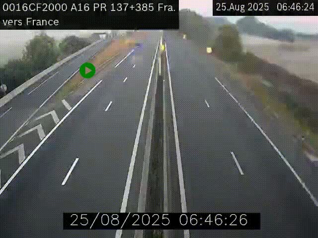 Webcam à la frontière franco-belge au niveau de Bray-Dunes/De-Panne sur l'autoroute A16. Vue orientée vers Calais