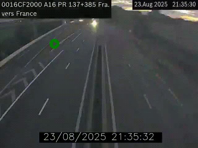 Webcam à la frontière franco-belge au niveau de Bray-Dunes/De-Panne sur l'autoroute A16. Vue orientée vers Calais
