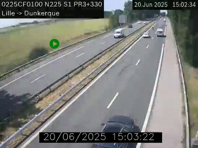 Webcam autoroute A25 (N225) à hauteur de Bergues (Bierne). Vue orientée vers Dunkerque.