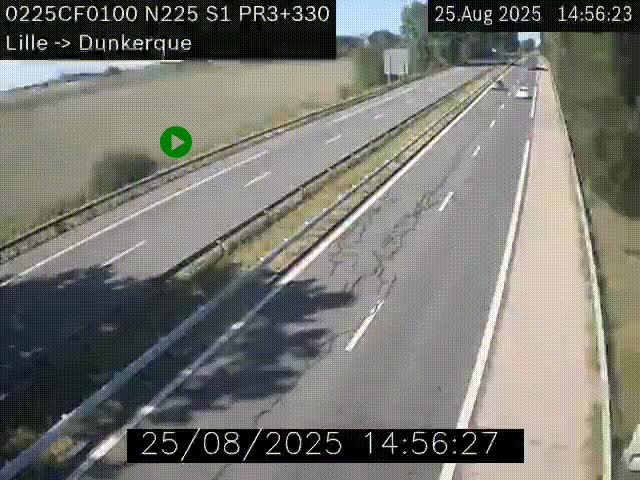 Webcam autoroute A25 (N225) à hauteur de Bergues (Bierne). Vue orientée vers Dunkerque.