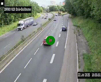 Webcam routière à hauteur de Bois-Guillaume en périphérie de Rouen. Vue orientée vers Rouen