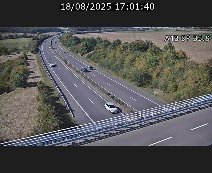 Webcam trafic sur A13 à l'entrée ouest du tunnel Markusbierg à Remerschen. Vue orientée vers Mondorf-les-Bains.