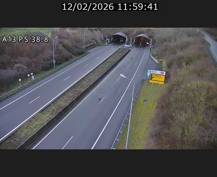 Webcam autoroute A13 à l'entrée ouest du tunnel Markusbierg à Schengen. Vue orientée vers Mondorf-les-Bains