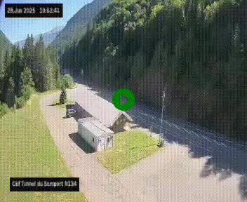 Webcam à l'entrée du tunnel du Somport, côté français, sur la N134, dans les Pyrénées, en direction de l'Espagne, à 1116 mètres d'altitude