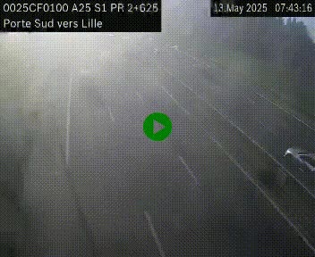 Webcam autoroute A25 sur le périphérique de Lille à hauteur de Lille-Sud et la sortie 3 Faches-Thumesnil. Vue orientée vers Lille-Centre.