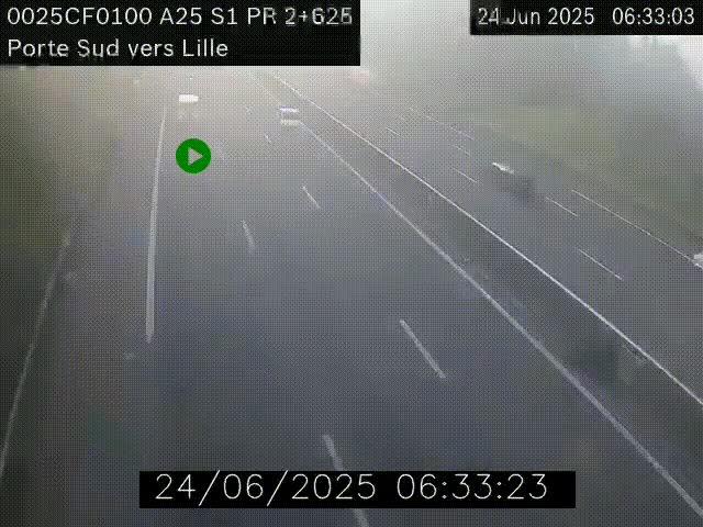 Webcam autoroute A25 sur le périphérique de Lille à hauteur de Lille-Sud et la sortie 3 Faches-Thumesnil. Vue orientée vers Lille-Centre.