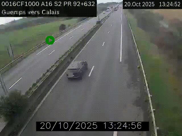 Webcam A16 juste après l'aire de repos d'Offekerque à Guemps. Vue orientée vers Calais