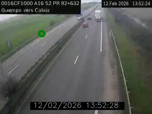 Webcam A16 juste après l'aire de repos d'Offekerque à Guemps. Vue orientée vers Calais