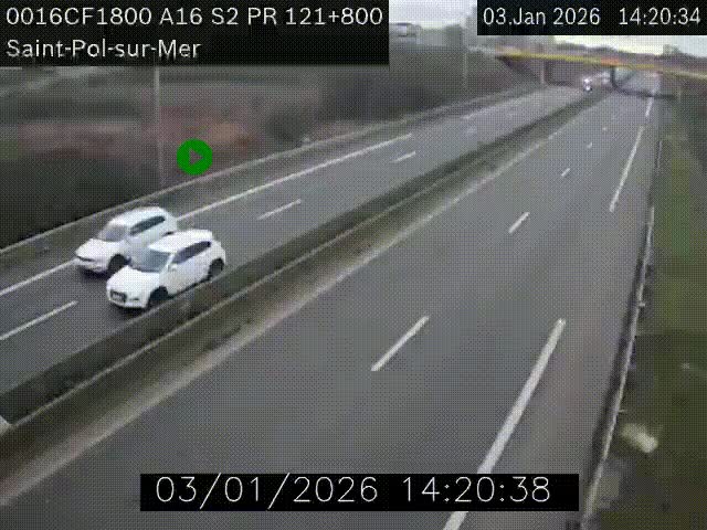 Webcam autoroute A16 à proximité de Dunkerque, à hauteur de la sortie Saint-Pol-sur-Mer. Vue orientée vers Calais