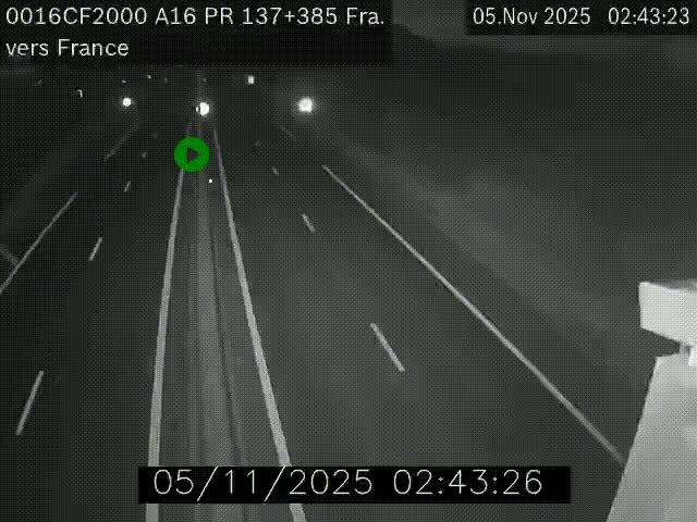 Webcam à la frontière franco-belge au niveau de Bray-Dunes/De-Panne sur l'autoroute A16. Vue orientée vers Calais