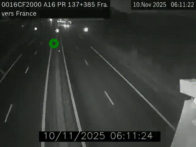 Webcam à la frontière franco-belge au niveau de Bray-Dunes/De-Panne sur l'autoroute A16. Vue orientée vers Calais