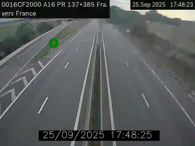 Webcam à la frontière franco-belge au niveau de Bray-Dunes/De-Panne sur l'autoroute A16. Vue orientée vers Calais