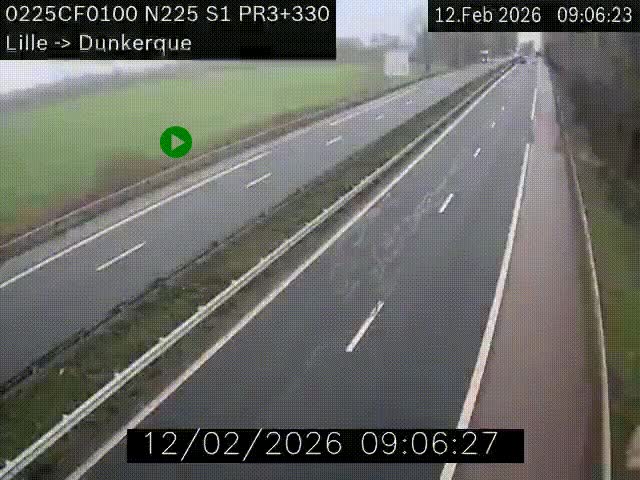 Webcam autoroute A25 (N225) à hauteur de Bergues (Bierne). Vue orientée vers Dunkerque.