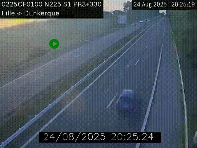 Webcam autoroute A25 (N225) à hauteur de Bergues (Bierne). Vue orientée vers Dunkerque.