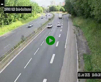 Webcam routière à hauteur de Bois-Guillaume en périphérie de Rouen. Vue orientée vers Rouen