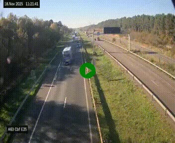Webcam autoroute A63 en périphérie de Bordeaux au sud-est de la ville, en provenance du bassin d'Arcachon. Vue orientée vers Bordeaux