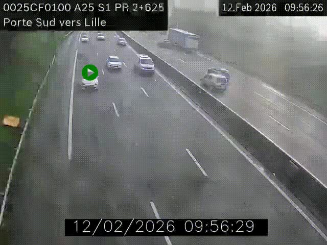 Webcam autoroute A25 sur le périphérique de Lille à hauteur de Lille-Sud et la sortie 3 Faches-Thumesnil. Vue orientée vers Lille-Centre.