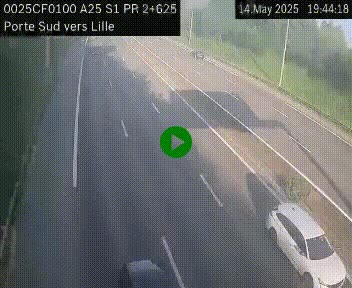 Webcam autoroute A25 sur le périphérique de Lille à hauteur de Lille-Sud et la sortie 3 Faches-Thumesnil. Vue orientée vers Lille-Centre.